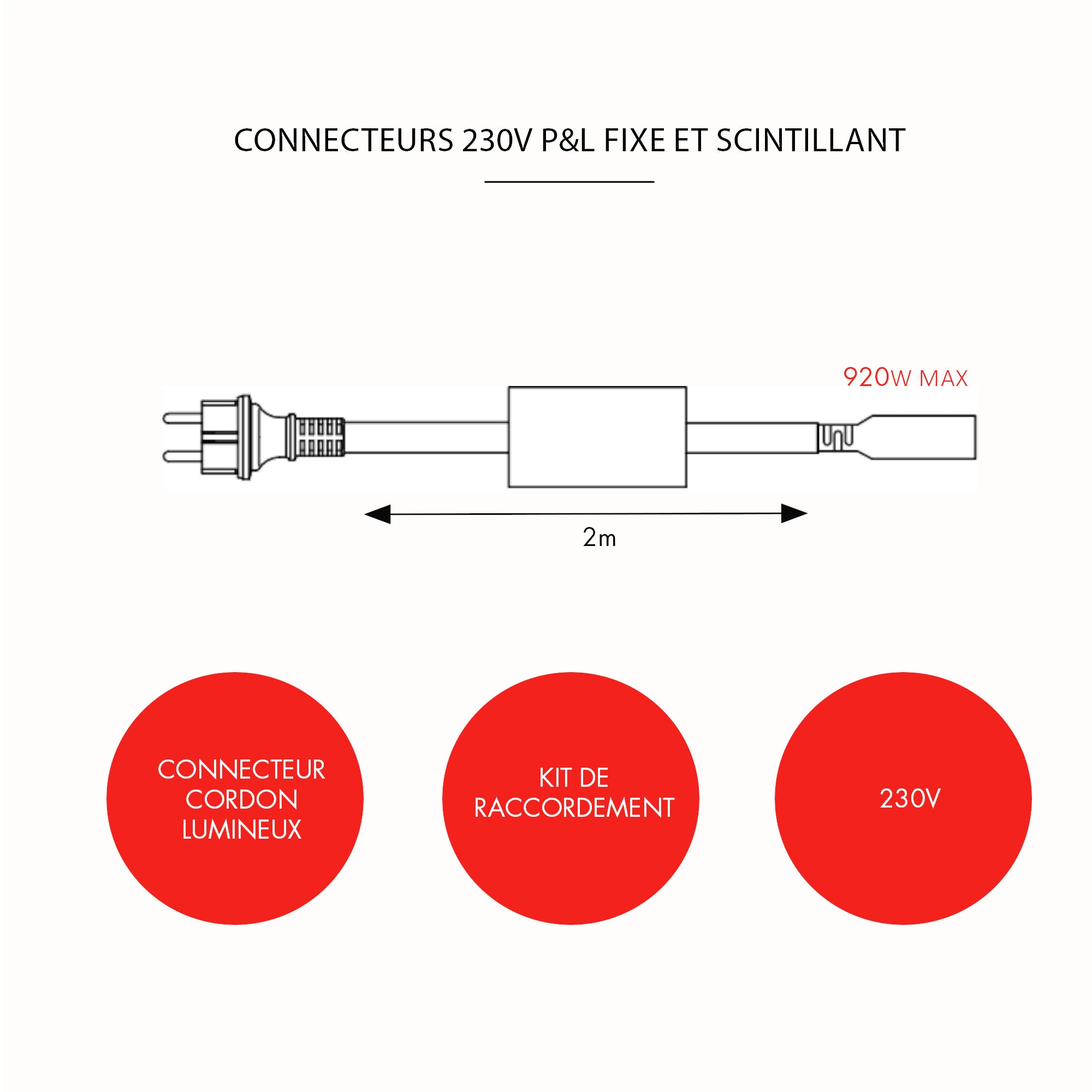 Kit de raccordement câble d'alimentation pour cordon lumineux - 230V